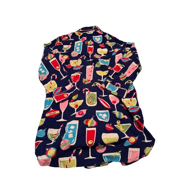 Nick And Nora Women's Holiday Cocktail Print Cotton Flannel Pajama Shirt - Picture 5 of 7